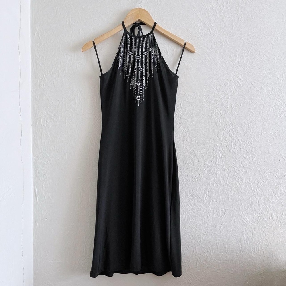Y2K Le Château Black Halter Neck Mini Dress With Embellishment Size M